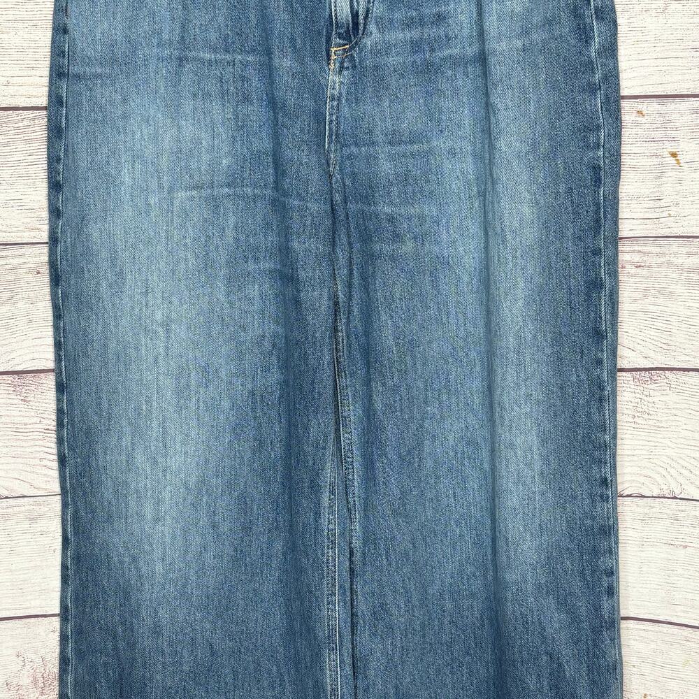 Pilcro Solene High Rise Wide Leg Ruffle Flare Blue Denim Jeans Size 30 Tall - Picture 10 of 15
